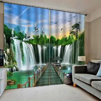 

waterfall curtains green landscape curtain 3D Curtain Printing Blockout Polyester Photo Drapes Fabric For Room Bedroom