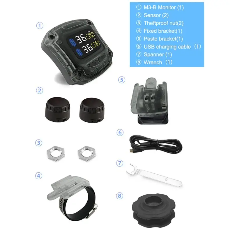 

M3-B Wireless Motorcycle TPMS Real Time Tire Pressure Monitoring System LCD Good New