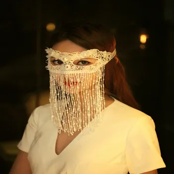 

Women's Party Decoration Halloween Feather Lace Masquerade Ball Party Gathering Mask Half Face Beautiful White Handmade