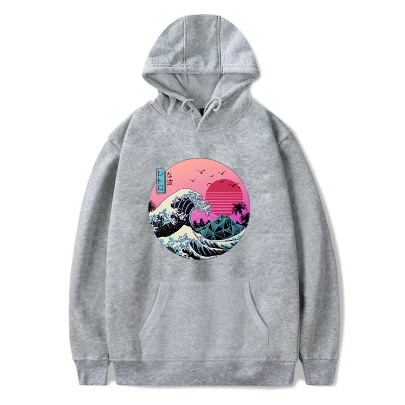 Унисекс повседневные Модные мужские толстовки Harajuku японский Vaporwave Забавный принт пара свободный свитер хип хоп Уличная толстовка с капюшоном - Цвет: gray