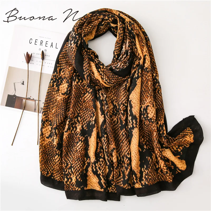 

2019 Fashion Snake Skin Pattern Viscose Scarf Lady Print Soft Shawls and Wraps Pshimina Stole Bufandas Muslim Hijab 180*100Cm