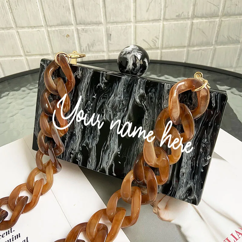 Personalized Acrylic Clutch New Fashion Marble Acrylic Bags Vintage Women Messenger Bags Black White Ink Painting  Bags 