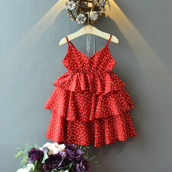 

Girls Dress Casual Children's Clothing Girls Summer Dress Girls Baby Red White Vest Suspender Little Love Princess Dress