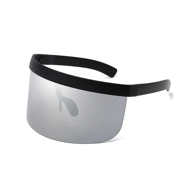 SO&EI Oversized Anti-Peeping One Piece Rimless Sunglasses Men Fashion Outdoor Sports Windproof Goggles Women UV Mask Sun Glasses Black silver mirror