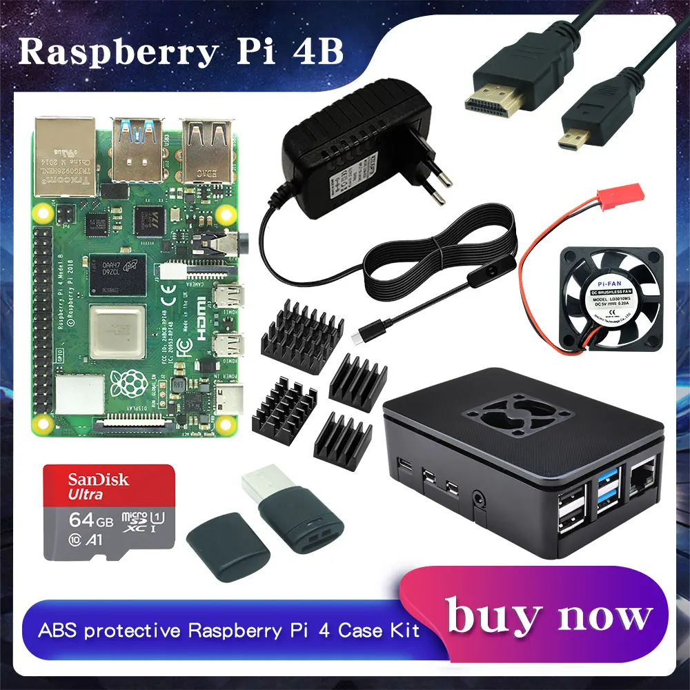 Микрокомпьютер Raspberry Pi 4 Model B оперативная память 2/4/8 ГБ чехол вентилятор адаптер