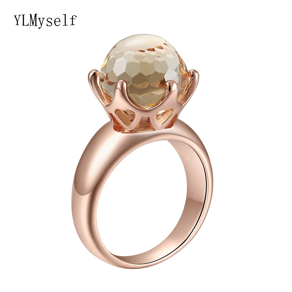 Queen Ball Champagne Crystal Rings Jewelry Rose Stone Large Stock Drop Ship Jewelry Women's Ring