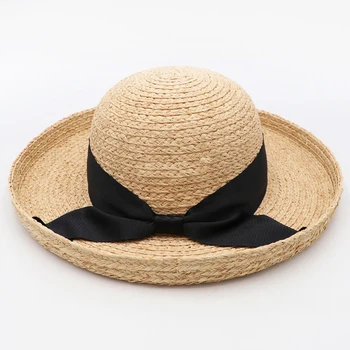 

DANA XU Women Straw Panama Hat Fedora Beach Sun Hat Wide Brim Straw Roll up Hat UPF 30+
