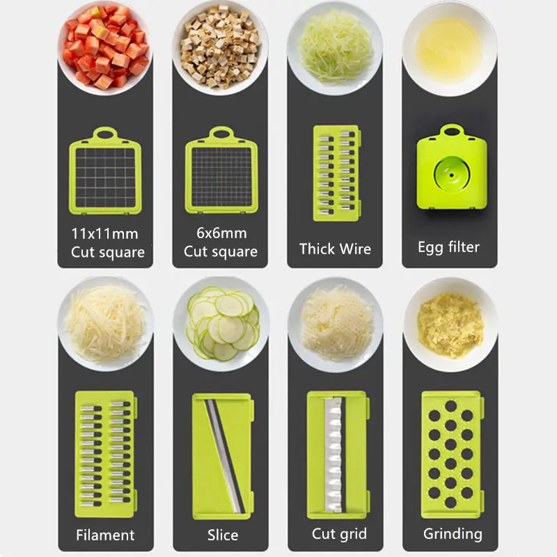 Multifunctional Vegetable Cutter Fruit Slicer Grater Shredders Drain Basket  Slicers 8In1 Gadgets Kitchen Accessories овощерезка