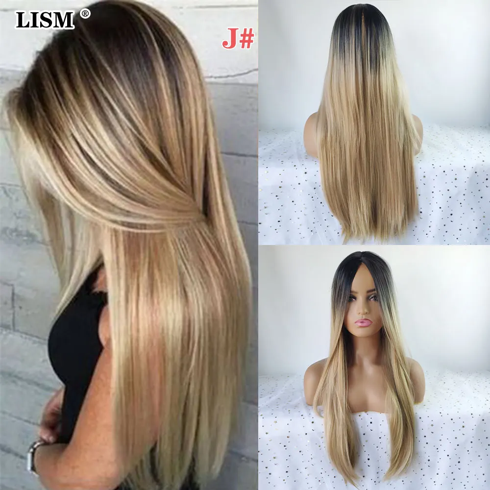 Women Fashion Harajuku Wig Straight Hair Purple/Pink/Blue/Brown Synthetic Wigs with Bang Pelucas Natural Peruca Loira Cosplay