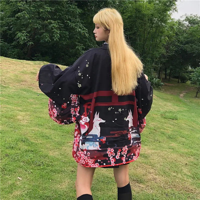Anime Printing Japanese Kimomo Traditional New Thin Loose Cardigan Kimono Women Plus Size Causl Coat Top Sunscreen Clothes