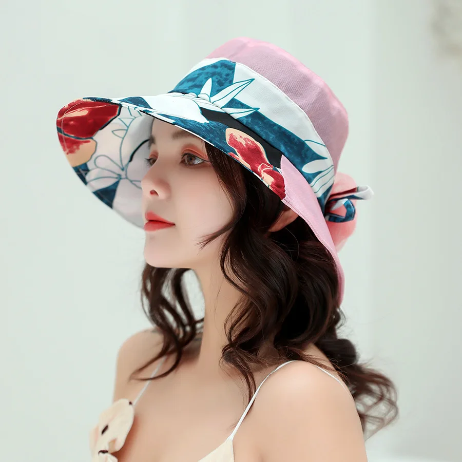 

Summer sunblock gentle ladies Korean version new folding sun hat matching color floral Breathable large brim cloth basin hats