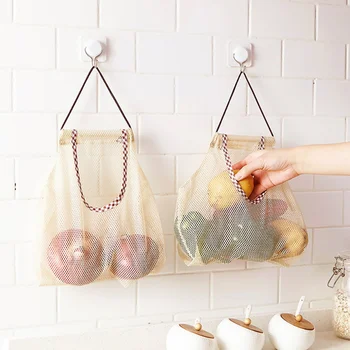 

1Pcs Storage Bag Vegetable Garlic Onion Mesh Hanging Storage Bags Reusable Hollow Fruit Container Kitchen Organizer new