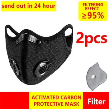 

2pcs/lot Mouth Face Mask Cycling Face Mask 5 layers filters PM2.5 Anit-fog Breathable Dustproof Respirator Dust Mask For Adult