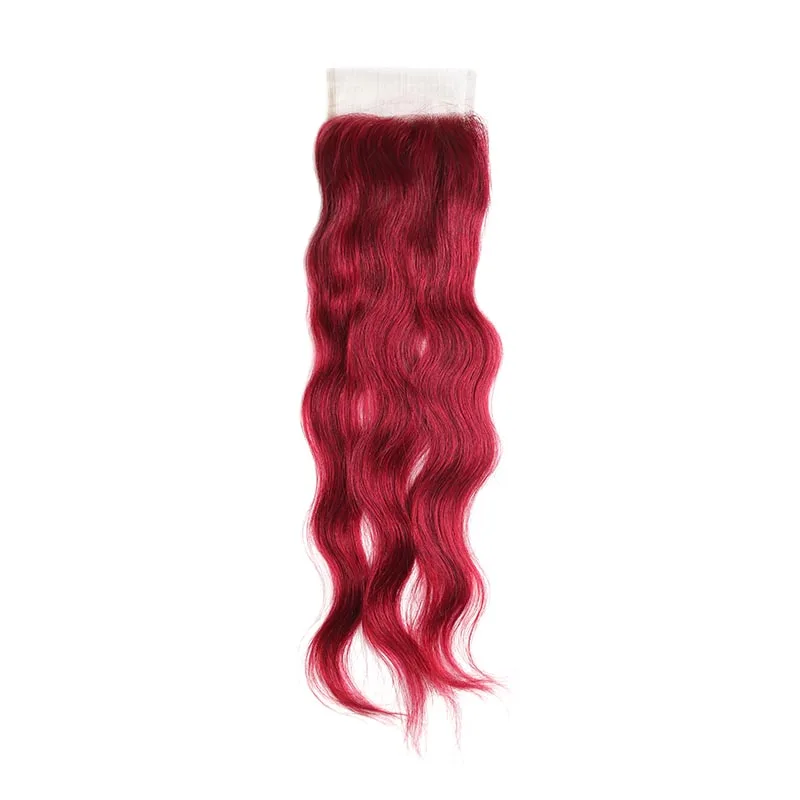 99J/бордовые, человеческие волосы пучки с закрытием 4x4 не Реми красный цвет Бразильский Натуральный волнистый человеческие волосы пучки 3/4 шт kemy Hair