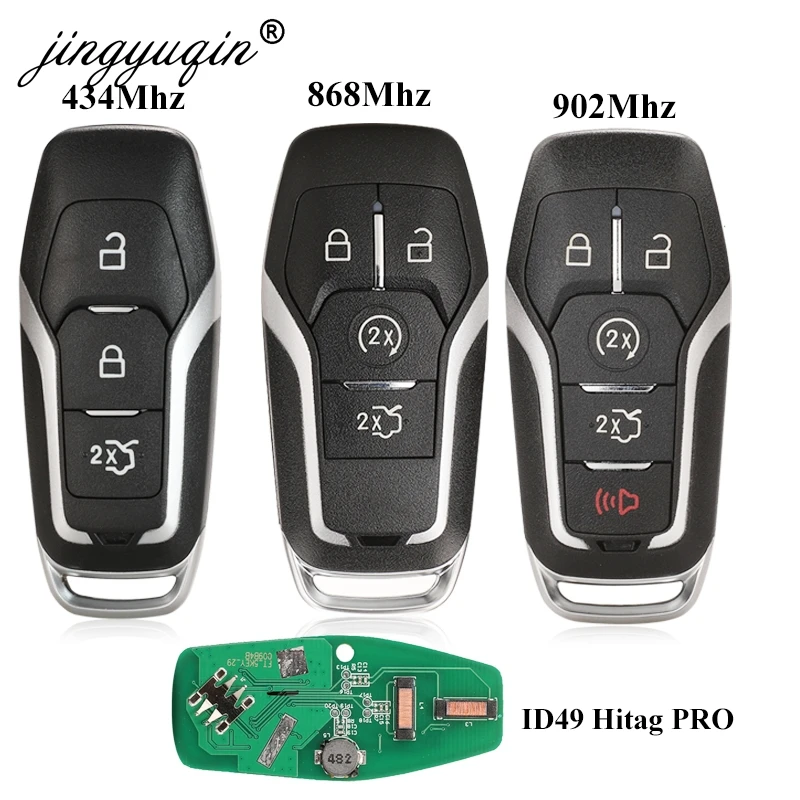 jingyuqin 433/868/902Mhz ID49 Smart Remote Key for Ford Mondeo Explorer  Mustang Focus Fusion S-Max Galaxy Car KeylessGo 3/4/5BTN