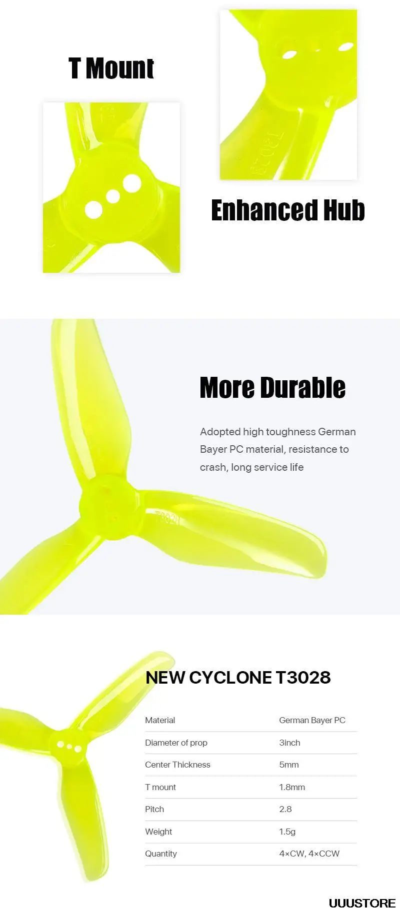 4Pairs DALPROP T3028 3-Blade 3 Inch Propeller 1.8mm Mounting Hole for FPV Racing RC Drone RC Quadcopter RC Parts DIY Accessories 9