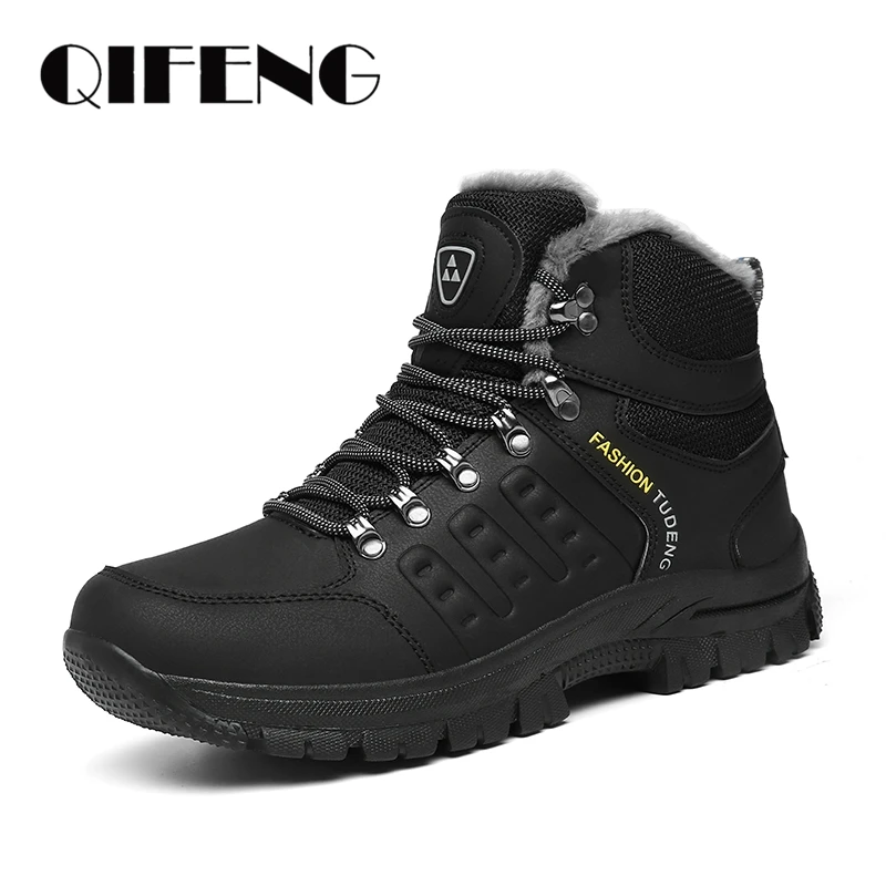 

Large Size Men Outdoor Ankle Boots Winter Warm Fur Non Slip Snow Shoes Black Fashion Footwear Boy Lace Up Female Sneakers Autumn
