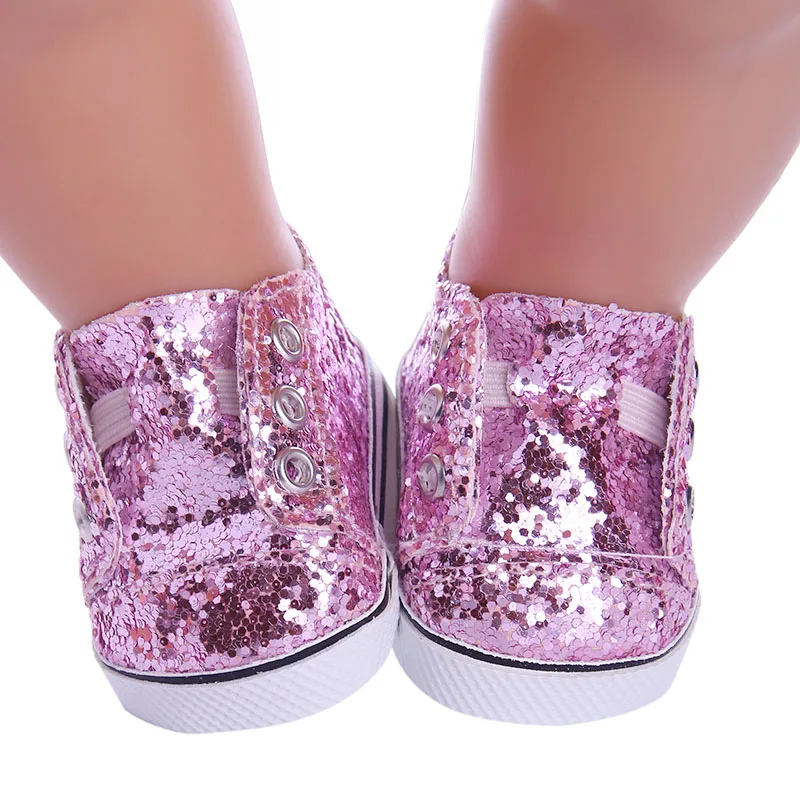 Doll Accessories Doll Shoes 7Cm Doll Shoes Handmade Boots Sequins Shoes For 18 Inch American&43Cm Baby New Born Doll Accessories For Generation Girl`Toy DIY