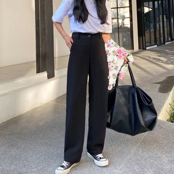 

Casual Black Suit Pant New Spring Summer Autumn Wild Women Trousers Ankle Length Pant Full Pant X-long Pants Brief Wide Leg Pant