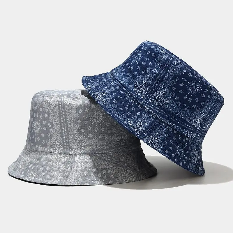 

2020 Europe New Cashew Flower Fisherman Hat Ladies Summer Sea Sunscreen Sun Hat Street Reversible Bucket Hat for Men Women