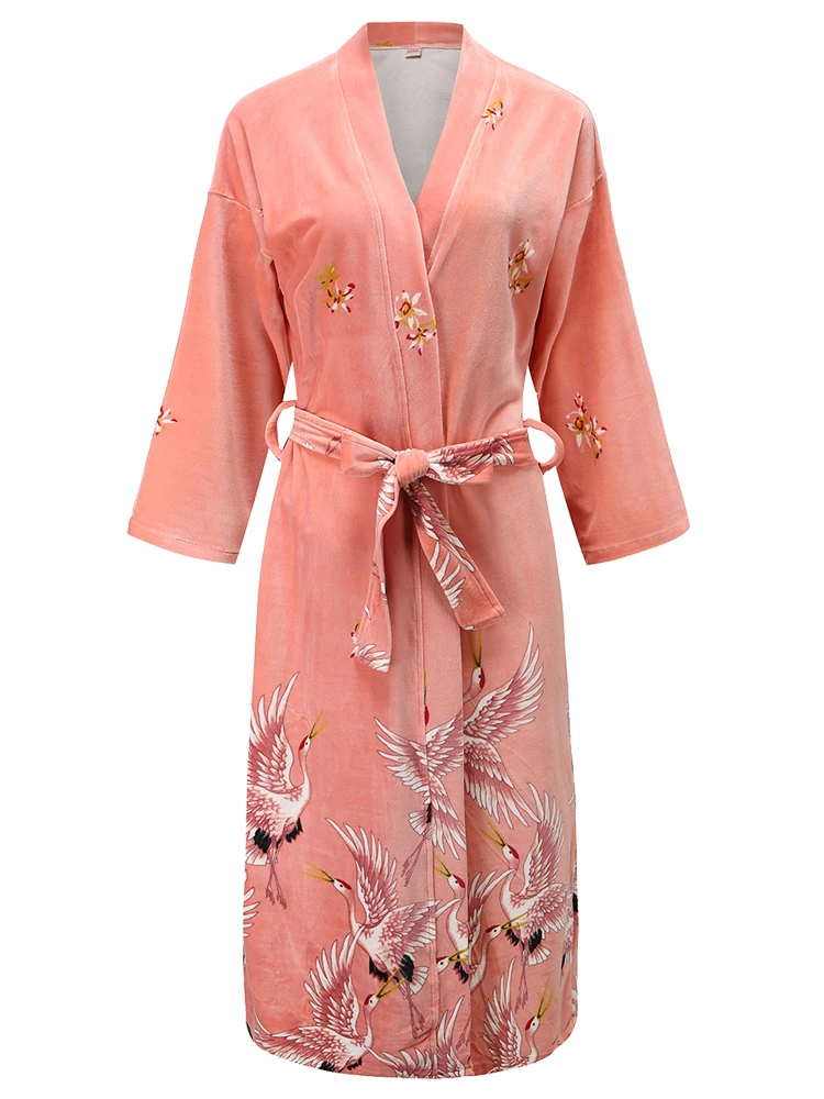 pink robe Комплект из 2 предметов(халат+ ночная рубашка), женский халат, пижамный комплект, Осень-зима, новинка, велюровая одежда для сна, ночная рубашка, повседневная домашняя одежда для свадьбы - Цвет: pink robe