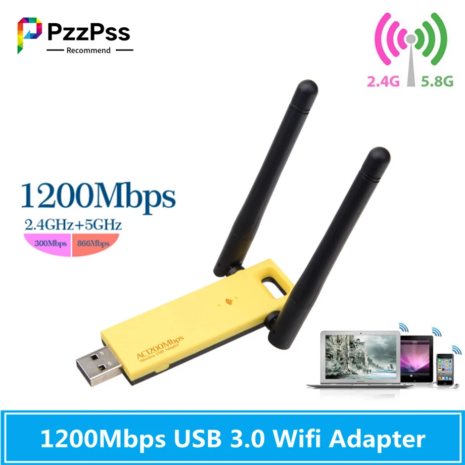 USB 3.0 AC Dual Band WiFi Card 1200mbps Wireless Network Adapter w/ Antennas 