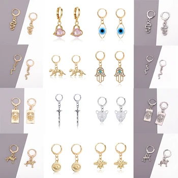 

Dayoff 30Styles Animal Leopard Snake Lion Hoop Earrrings for Women Jewelry Turkish Rhinestone Hand Lightning Small Earrings