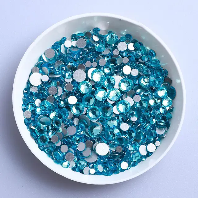 Mix Size Black Diamond Flat Back Rhinestones for Face Self-adhesive Crystal Beads Loose Precious Stones Diamond Painting Jewelry Aquamarine
