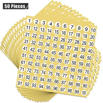 

50 Sheets Number Stickers 1 to 100 Adhesive Stickers Round Number Labels Sticker Home School Office Decoration