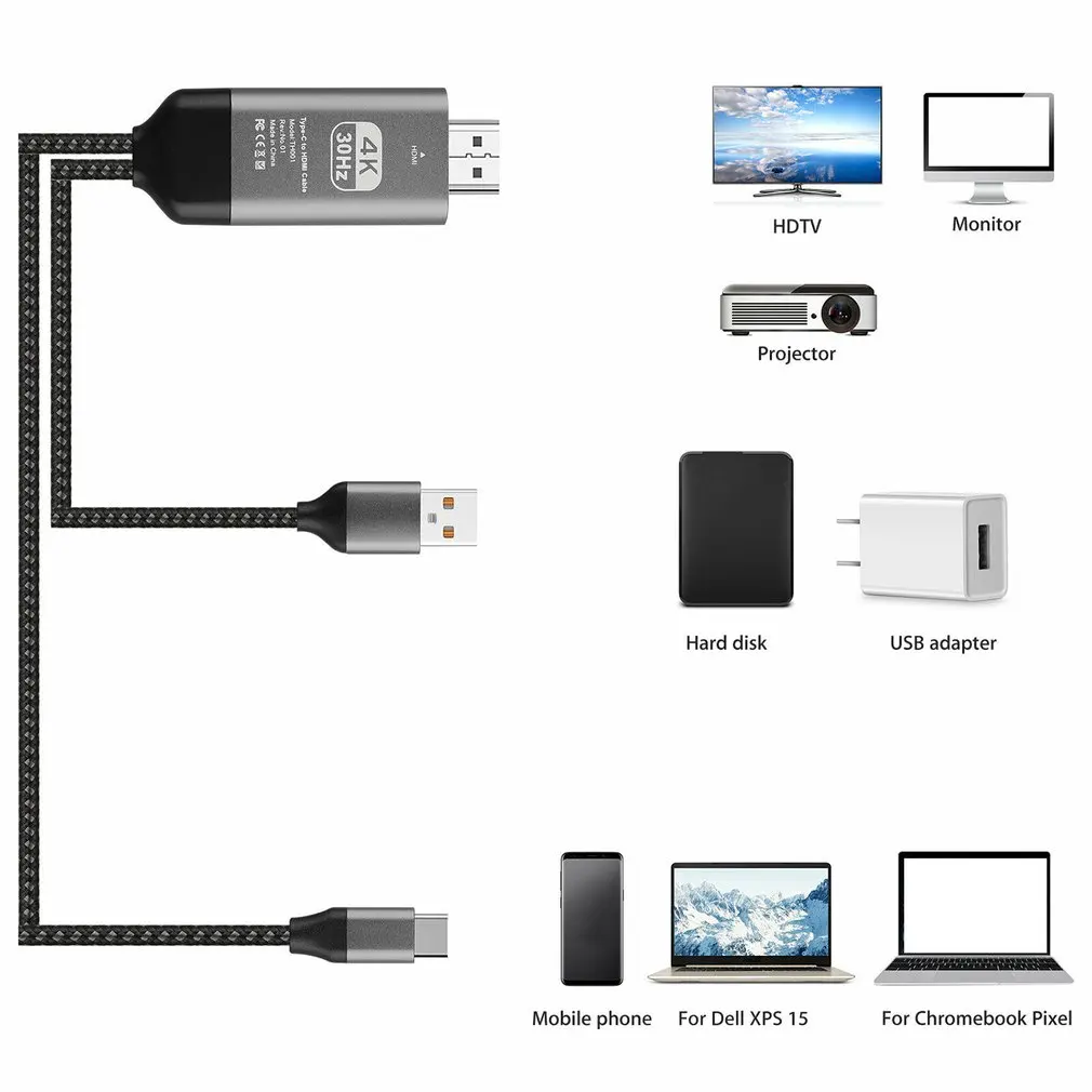 Универсальный 2 м/6.6ft USB кабель адаптер Тип C к HDMI HD tv AV ТВ кабель адаптер для samsung Galaxy S10 Note 9 Macbook PC