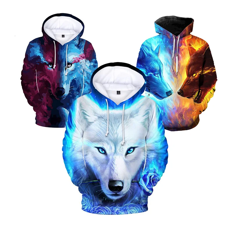 3D Print Wolf Girls Boys Hoodies Coat Teens Autumn Outerwear Kids Clothes 8 10 12 Years Hooded Sweatshirt Long Sleeve Pullovers | Детская