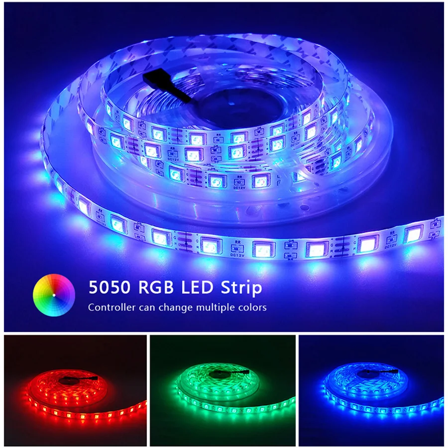 RGB 300 LED strip light 5m 60LEDsm 5050 SMD 2835 White Warm White Red Blue LED strip 12V Waterproof flexible Tape rope stripe (1)