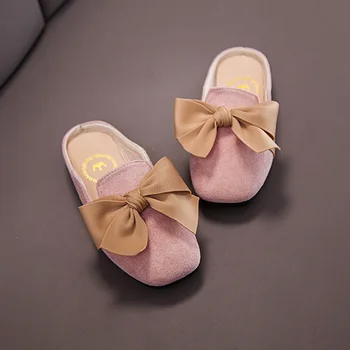 

Spring Summer Slides Girls Bow Slippers High Quality PU Leather Shoes Kids Autumn Fashion Outdoor Slippers 2020 Design Sandals