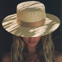 New Boater Hat For Women Summer Beach Hat Unisex Flat Straw Hats Protection UV Shade Hat Ladies Wide Brim Sun Hats Wholesale 6