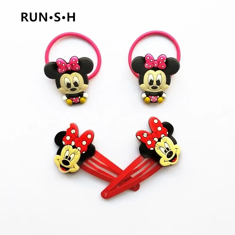 

4PCS Baby Girls Cute Mickey Ear Lol Mermaid Head Red Bow-knot Children Girls Hair Clip Hair Accessories Hairpins Hair Turban