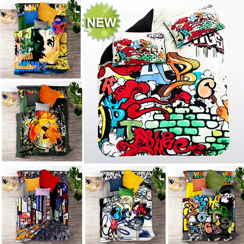 

Hip Hop Patterns Luxury 3D Bedding Set Comforter Single Twin Queen King Size Duvet Linen Bed Quilt Cover Set Kids Home Textile