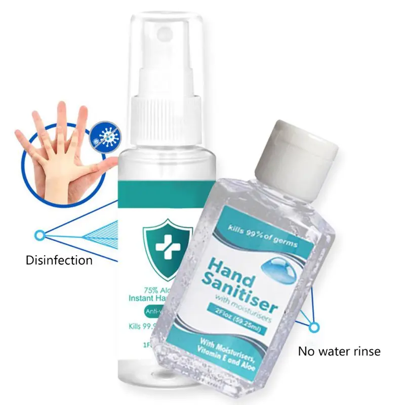 60ML Disinfection Wash Free Hand Sanitizer Gel 30ML 75% Alcohol Sterilization Spray 20Pcs Wet Wipes 10 Pcs Disposable Mouth Mask