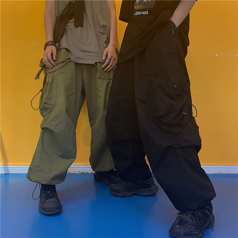 Punk Loose Baggy Harem String High Waist Pocket Cargo Jogger Pant Korean Women Man Streetwear Harajuku Gothic Hip Hop Trouser
