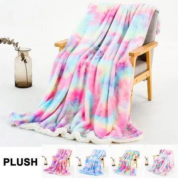 

Rainbow Plush Blanket Super Soft Bed Quilt Sofa Cover Colorful Gradient Shaggy Faux Fur Warm Throw Couch Children Girls Blanket