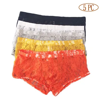 

5PC Mens Underwear Briefs Summer Men's Briefs Lace Transparent Low Waist Sexy Panties Through U-convex Underwear Seamless Silkly