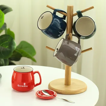 

Fat with Lid Ceramic Cup Mug Coffee Cup Milk Cup Creative Large Capacity with Spoon Glass Coffe Mug Coffee Mugs Creative