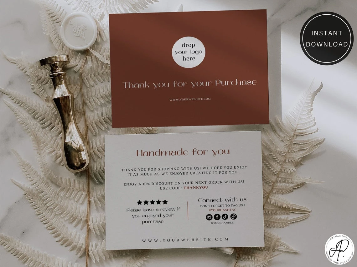Boho Business Card,editable Thank You Card Template,order Insert,instant  Download,review Card For Business,small Business Printa - Business Cards -  AliExpress