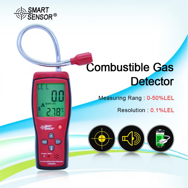 SMART SENSOR AS8800A Combustible Natural Gas Detector Portable Gas Leak Location Determine Gas Anal