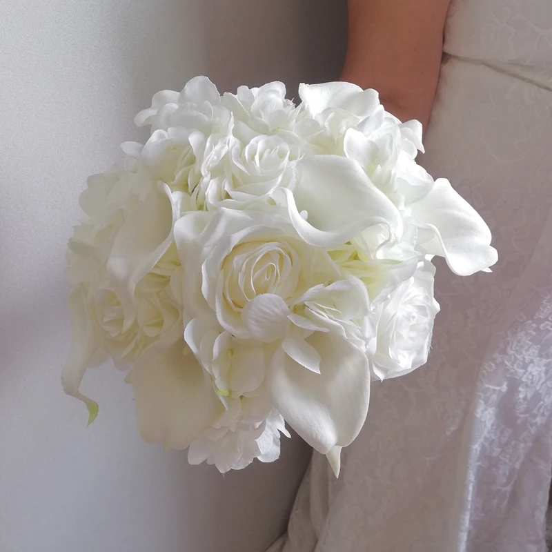 New Ivory Cream Bouquet Wedding Hydrangea With Rose and Calla lily 12inch Round Bridal Bridesmaid Flower Bunch свадебный букет