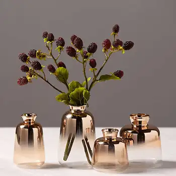 

Glass Vase Nordic Electroplated Gold Vase Glass Flower Vases For Home Decor Dried Flower Bottle Bar Restaurant Decoration