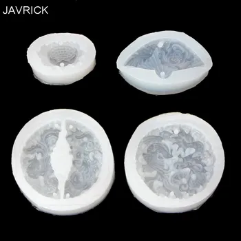

4PCS Silicone Pendant Mould Resin Carved Jade Lotus Flower Jewelry Making Tools