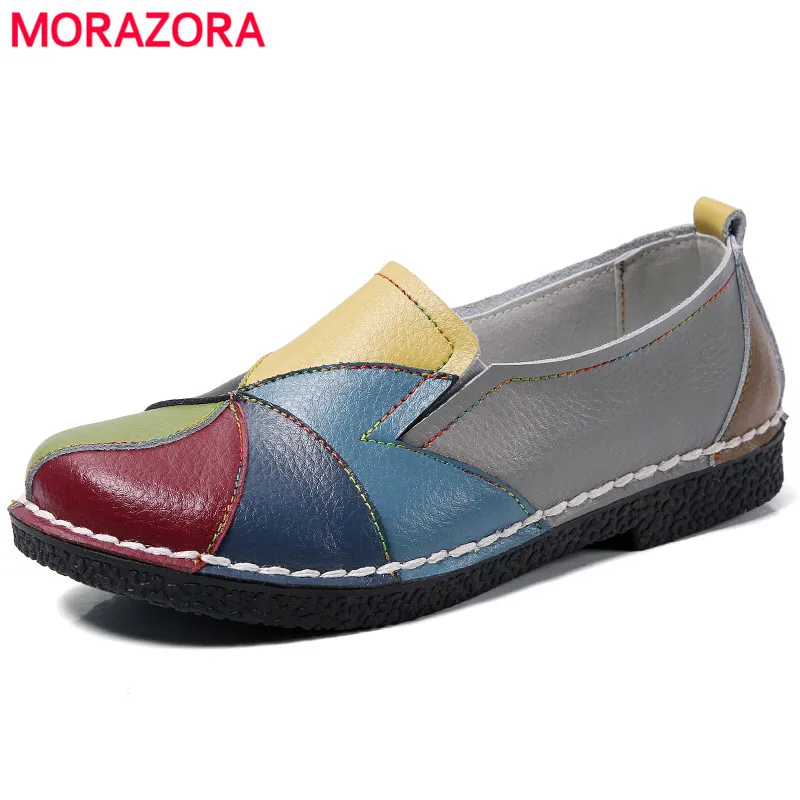 Najtaniej MORAZORA Plus rozmiar 35 44 nowe oryginalne skórzane buty kobieta mieszane kolory casual kobiety mieszkania moda wiosna lato buty damskie płaskie