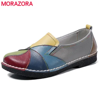

MORAZORA Plus size 35-44 New genuine leather shoes woman mixed colors casual women flats fashion spring summer lady flat shoes