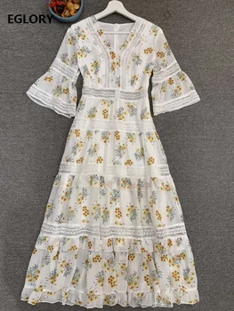 

Top Quality New 2020 Summer Style Dress Women Ruffled Collar Charming Flower Print Flare Sleeve Casual Sexy Asymmetrical Dress