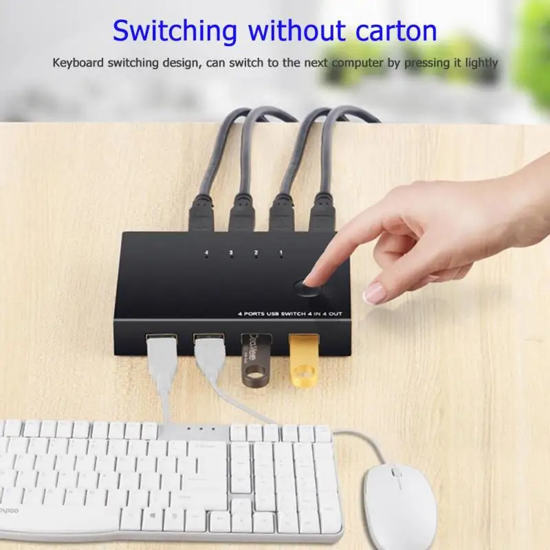  USB Switch KVM Switch Box 4 USB2.0 Switcher PC Sharing Splitter for Keyboard Mouse With 4 USB Cable
